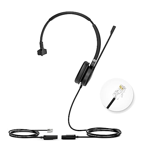 Yealink YHS36 Mono Telephone Headset with RJ9 Jack Phone Headset with Microphone Noise Canceling, Compatible Poly Snom Desk Landline Phones (2.1m Cable)