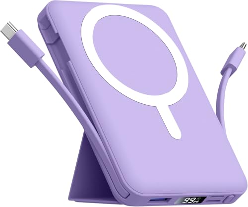 Azmuth for MagSafe Portable Charger, 10000mAh Magnetic Power Bank | 20W PD Fast Charging Magnetic Travel Charger with Dual USB-C LED Display for iPhone 17/16/15/14/13/12 Series - color: Purple
