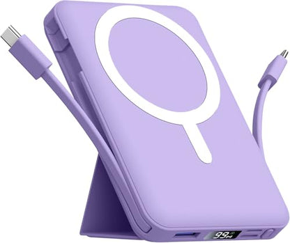 Azmuth for MagSafe Portable Charger, 10000mAh Magnetic Power Bank | 20W PD Fast Charging Magnetic Travel Charger with Dual USB-C LED Display for iPhone 17/16/15/14/13/12 Series - color: Purple