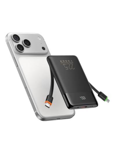 VEGER 10000mAh 22.5W Fast Charging Portable Charger with Built-in Cables - color: Black