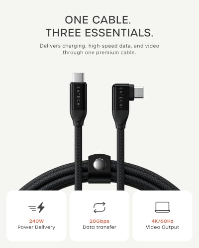 Satechi Right Angle USB-C Cable, 240W PD Charging, 3.3 Ft, Braided, Black - size: 1m