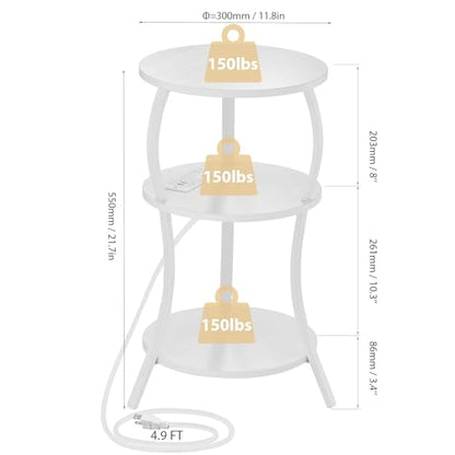 YEAKOO Small Round Side Table with Charging Station,White - color: White, style: USB Charger