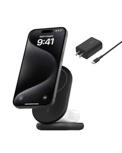 Belkin Qi2 15W Magnetic Wireless Charger, 2 in 1 Foldable, Non-Slip - color: Black
