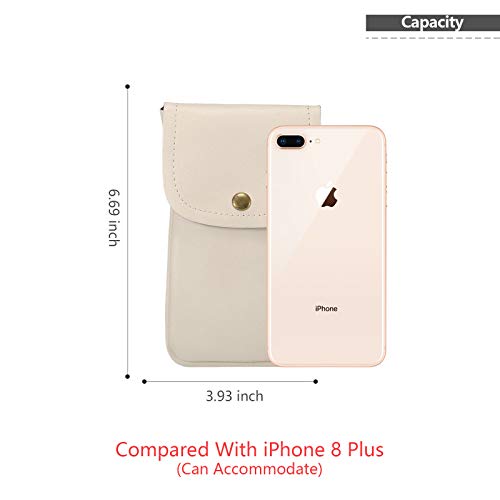 Cell Phone Neck Pouch, PU Leather Carrying Bag with Card Holder Adjustable Strap, Small Travel Purse for iPhone 11-17, Galaxy S25 S20 S10, Pixel 9 Pro, Moto G6 (Cream White) - color: 01 Cream White