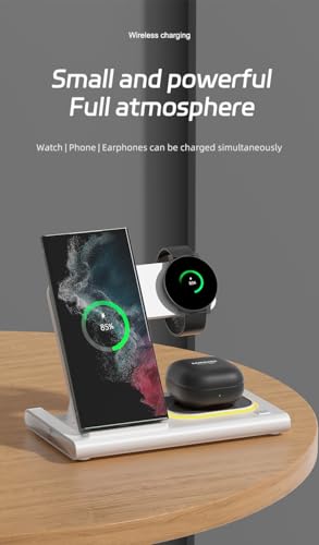 Wireless Charging Station for Samsung Smartphones, Smartwatches and Earbuds, 3-in-1 Wireless Charger Phone Holder for Samsung Phones Galaxy Watch 7/5/4/3 Watches Headphones AirPods Gen 3/2/1