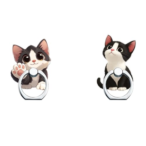 Phone Ring Stand Holder, Black & White Cat Phone Ring Grip Holder for Women Girls Cute Girly Kawaii Finger Ring Grip Stand for iPhone 17 16 15 14Air - color: Cartoon Cat Phone Ring Grip