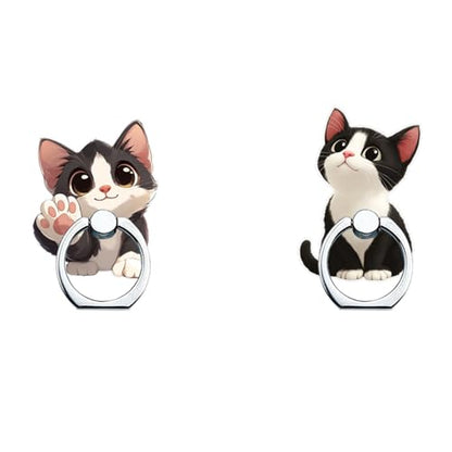 Phone Ring Stand Holder, Black & White Cat Phone Ring Grip Holder for Women Girls Cute Girly Kawaii Finger Ring Grip Stand for iPhone 17 16 15 14Air - color: Cartoon Cat Phone Ring Grip