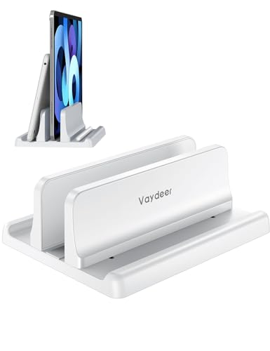 Vaydeer Vertical Laptop Stand Holder Plastic Adjustable Desktop Notebook Dock Space-Saving 3 in 1 for All MacBook Pro Air, Mac, HP, Dell, Microsoft Surface, Lenovo, up to 17.3 inches (White) - color: White