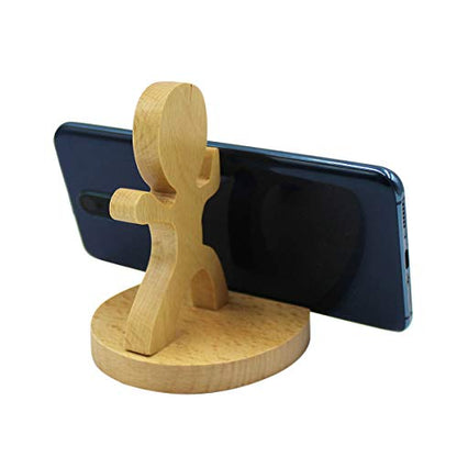 Cute Boy Cellphone Holder Stand Wooden Smartphone Desk Holder for All Mobile Phones Animal Phone Stand Desk Ornament - color: strong kid