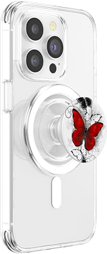 Cute Red Black & White Butterfly Phone Grip with Butterflies PopSockets PopGrip for MagSafe - style: Magnetic PopGrip