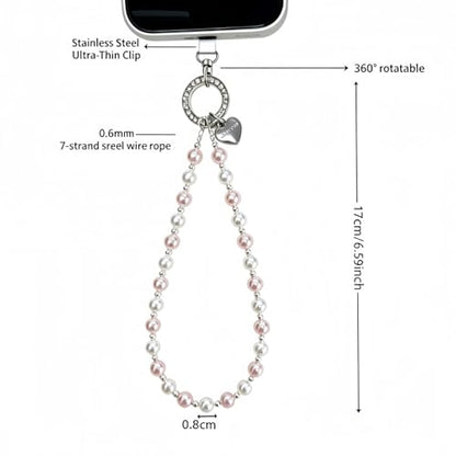 Phone Charm Wrist Strap for Women, Detachable Anti-Theft Cell Phone Case Camera AirPods Bags Keychains Lanyard with Tether Tab for iPhone, Samsung and Most Smartphones, Hand-free Beaded Chain (Pink) - color: Pink