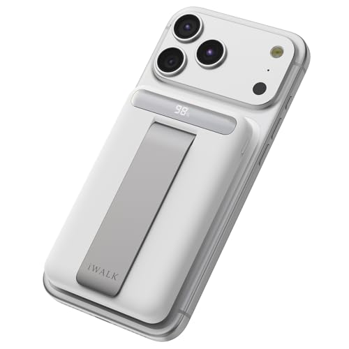 iWALK Qi2 Certified 15W Magnetic Wireless Power Bank, 10000mAh Fast Charging Portable Charger with Adjustable Stand and LED Display, Compatible with iPhone 18/17/16/15/14/13/12 - color: white