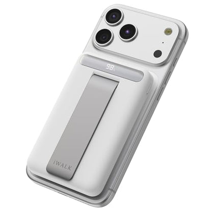 iWALK Qi2 Certified 15W Magnetic Wireless Power Bank, 10000mAh Fast Charging Portable Charger with Adjustable Stand and LED Display, Compatible with iPhone 18/17/16/15/14/13/12 - color: white