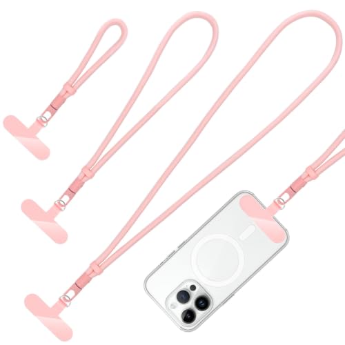 360° Rotatable Adjustable Phone Lanyard 3-Piece Set - Wrist/Neck/Crossbody Strap with Tether Tabs, Universal for Phones - color: Light Pink