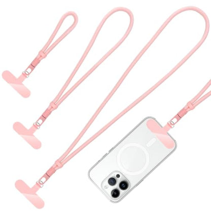 360° Rotatable Adjustable Phone Lanyard 3-Piece Set - Wrist/Neck/Crossbody Strap with Tether Tabs, Universal for Phones - color: Light Pink