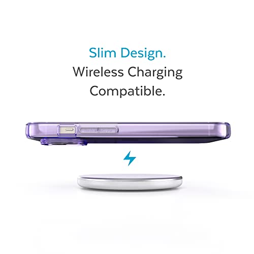 Speck Clear iPhone 15 Plus & 14 Plus Case Drop Protection, Scratch Resistant Dual Layer Slim Phone Case for 6.7 Inch iPhones - Anti-Yellowing & Anti-Fade Case - Amethyst Purple GemShell - color: Amethyst Purple/Clear