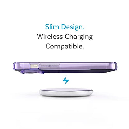 Speck Clear iPhone 15 Plus & 14 Plus Case Drop Protection, Scratch Resistant Dual Layer Slim Phone Case for 6.7 Inch iPhones - Anti-Yellowing & Anti-Fade Case - Amethyst Purple GemShell - color: Amethyst Purple/Clear
