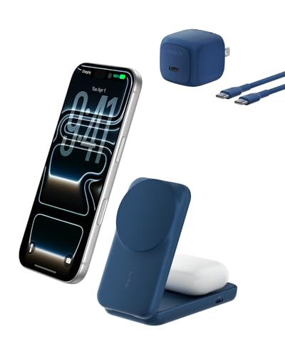 Belkin Qi2.2 25W Wireless 2 in 1 Foldable Fast Charging Station + USB C - color: Blue