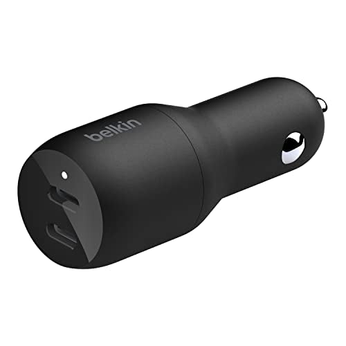 Belkin USB-C PD Car Charger 36W (Dual 18W USB-C Power Delivery Car Charger & USB-C to USB-C Cable, USB Type-C Cable (3.3ft/1m, Black