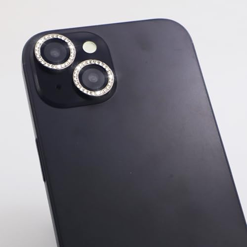 Camera Lens Protector for iPhone 15/15 Plus/14/14 Plus Bling Diamond Metal Ring Rhinestone Tempered Glass Lens Cover Accessories (Black) - color: Black