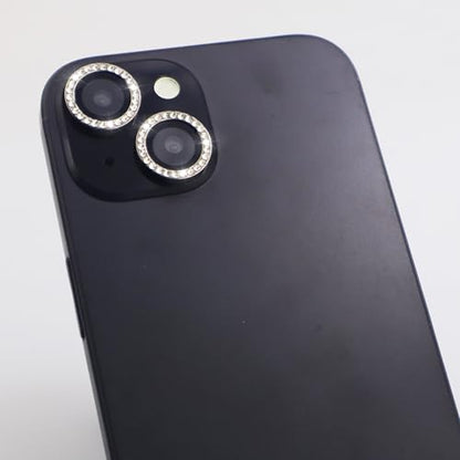 Camera Lens Protector for iPhone 15/15 Plus/14/14 Plus Bling Diamond Metal Ring Rhinestone Tempered Glass Lens Cover Accessories (Black) - color: Black