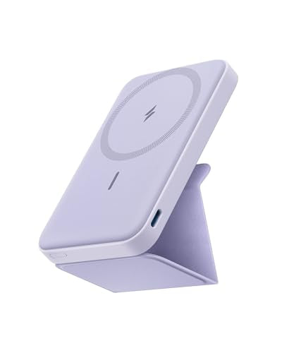 Anker 622 Magnetic Power Bank, 5,000mAh Foldable Wireless Portable Charger - color: Lilac Purple, size: 4.13 x 2.64 x 0.51 inches