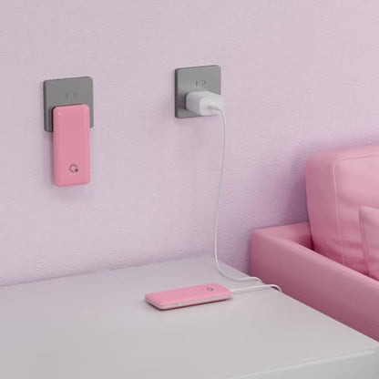 Portable Charger with Built-in Cables and AC Wall Plug, USB C External Battery Pack, 10000mAh Travel Essentials Power Bank Compatible with iPhone17/16/15/14/13, Samsung Galaxy, Pixel,Tablet and More - color: Light Pink