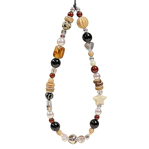 Cute Beaded Camera Wrist Strap for Phone, Digital Camera Charm Lanyard, Pearl Beaded Chain for Bag Keychain Gift - color: Brown Bead