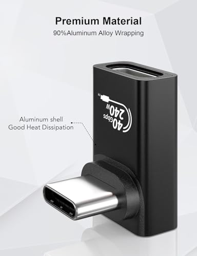 XAOSUN 40Gbps 90 Degree USB C Adapter, Right Angle USB4.0 Converter 2-Pack - color: 90 Degree-Black