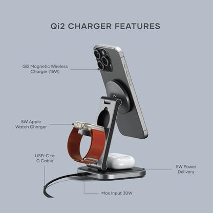 Satechi 3-in-1 Qi2 Wireless Charging Station, 15W Magnetic Charging - size: 3 in 1