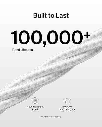 Belkin USB A to USB C 15W Braided Cable 3.3ft iPhone Charger Cord - color: White, style: 3.3 ft