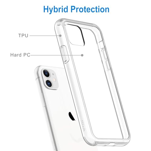 JETech Case for iPhone 11, Anti-Yellowing, Clear | Shockproof Protection, Scratch Resistant Hard PC Back, Durable Transparent TPU Bumper - color: Clear
