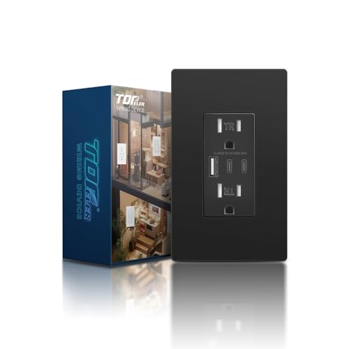 TOPELER 6.0A USB C Wall Outlet, 15A TR Receptacle with USB-C/A Ports, Balck - color: Black, size: 15A