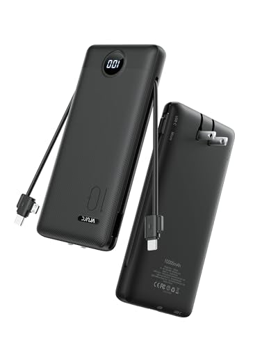 VRURC Fast Charging Portable Charger Power Bank AC Plug & Built-in Cables - color: Black