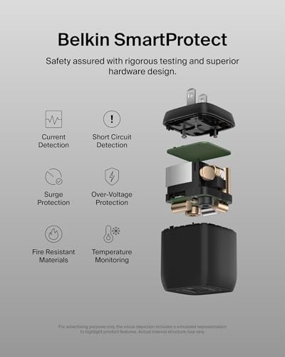 Belkin 45W Dual GaN USB C Charger Block, PD 3.0 Fast Charging - style: 45W Black