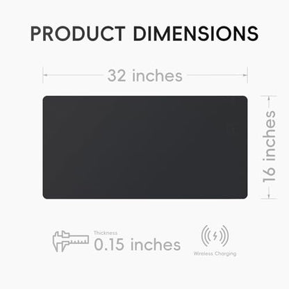 Mouse Pad with Wireless Charging, PU Leather Fast Charging Gaming Mouse Pad, Waterproof Anti-Slip Surface, Easy Clean Office Table Mat, 32L x 16W x 0.15H inches, Black(Right Side Charging Port)