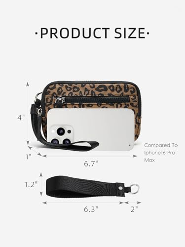 WESTBRONCO Wristlet Wallets for Women – RFID Blocking Quilted Nylon Phone Wallet, Card Holder Purse for Travel & Everyday Use - color: Leopard Print