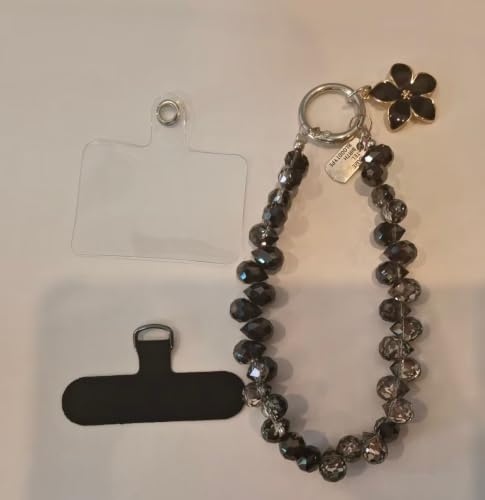 Cute Phone Wrist Strap Chic Beaded Cellphone Lanyard Phone Charm Grip Strap - color: Black Flower Crystal