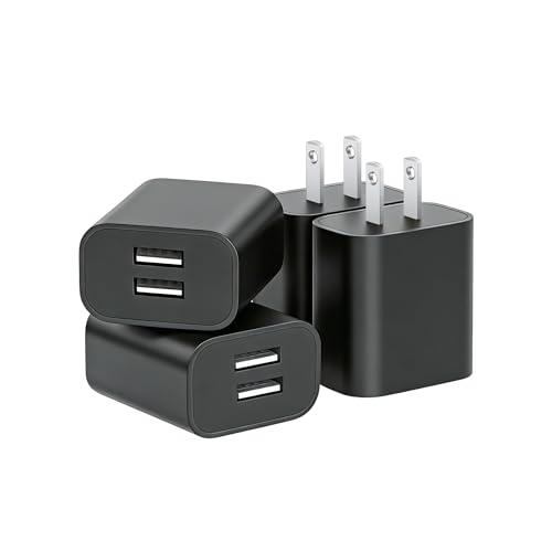 USB Wall Charger,4 Pack Dual Port Plug Adapter,Wall Outlet Charging Block - color: black