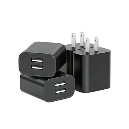USB Wall Charger,4 Pack Dual Port Plug Adapter,Wall Outlet Charging Block - color: black