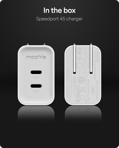 Mophie Speedport 45 GAN USB-C Charger Block - 45W Fast Wall Charger, 2× USB‑C PD Ports, Compact Foldable Prongs, Made with Recycled Materials, for Smartphones, Tablets, Headphones - style: 45W