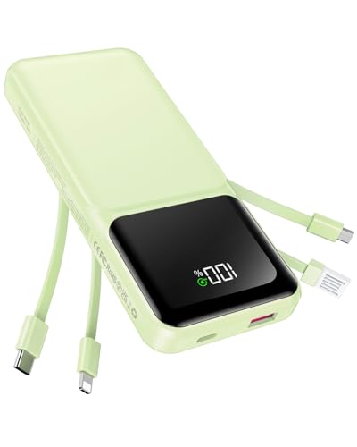 Portable Charger with Built in Cable 20000mAh Fast Charging - color: Green