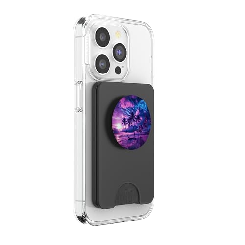 Palm Tree on The Beach at Sunset Tropical Purple PopSockets PopWallet for MagSafe - style: Magnetic PopWallet