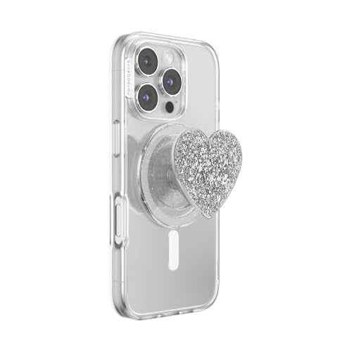PopSockets Phone Grip for MagSafe, Magnetic Holder- Silver Sizzle - color: Confetti Heart Silver, style: MagSafe