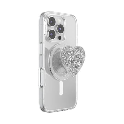 PopSockets Phone Grip for MagSafe, Magnetic Holder- Silver Sizzle - color: Confetti Heart Silver, style: MagSafe