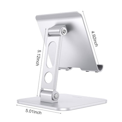 OMOTON T5 Foldable Tablet Stand, Heavy Adjustable Holder for iPad, Silver - color: silver