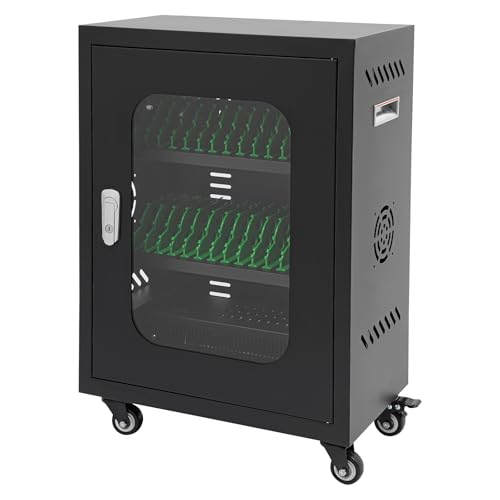 30 Slots Cell Phones Charging Station, Rechargeable Cellphone Locker Storage Charging Station, Mobile Charging Cart with Charging Ports, Wheels & Combination Lock (Black) - color: Black