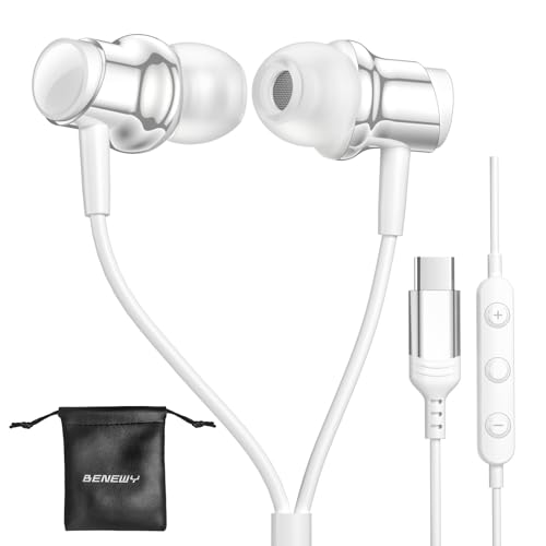 USB C Headphones Wired Earbuds for Samsung Galaxy S26 S25 S24 A57 iPhone 17 - color: White