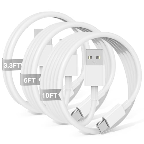 3-Pack [10FT+6FT+3.3FT] Car Carplay Cable USB A to USB C Cable for iPhone 16 15 Pro Plus Pro Max，for iPad Pro/Air/Mini，for Samsung Galaxy S25/S24/S23，for MacBook Pro/Air and More - color: White, size: 10FT+6FT+3.3FT