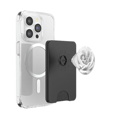White Rose Flower, Vibrant Floral Design PopSockets PopGrip: Swappable Grip for Phones & Tablets PopSockets PopWallet for MagSafe - style: Magnetic PopWallet